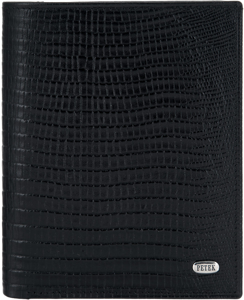 Портмоне мужское Petek 1855, цвет: черный. 207.041.01207.041.01 Black Портмоне мужское Petek 1855, цвет: черный. 207.041.01207.041.01 BlackСтильное мужское портмоне Petek 1855 выполнено из натуральной кожи декорированной тиснением под кожу рептилии. Лицевая сторона оформлена металлической пластиной с гравировкой в виде названия бренда. Изделие раскладывается пополам. Портмоне содержит четыре кармашка для кредиток или пластиковых карт (один из которых с окошком из сетчатого материала), четыре плоских кармана с окошком из сетчатого материала и два отделения для купюр. На обратной стороне конверт для монет, закрывающийся клапаном на застежку-кнопку. Изделие упаковано в фирменную коробку. Такое портмоне станет отличным подарком для человека, ценящего качественные и стильные вещи.