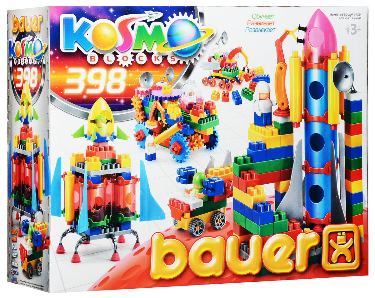 Bauer Конструктор KosmoBlocks 271271 Bauer Конструктор KosmoBlocks 271271Конструктор Bauer KosmoBlocks содержит 398 ярких деталей разных форм, цветов и размеров для сборки различной сложности космических кораблей и другой космической техники. Конструктор прекрасно подходит для детского творчества и семейного отдыха, способствуют развитию объемного мышления ребенка, фантазии, координации движения глаз, мелкой моторики и памяти. Все детали сделаны из высококачественного пластика с использованием пищевых красителей. Ребенок сможет часами играть с этим конструктором, придумывая разные истории и комбинируя детали. Конструктор Bauer KosmoBlocks адаптирован к программам дошкольного образования, и может быть использован как индивидуально, так и в коллективе.