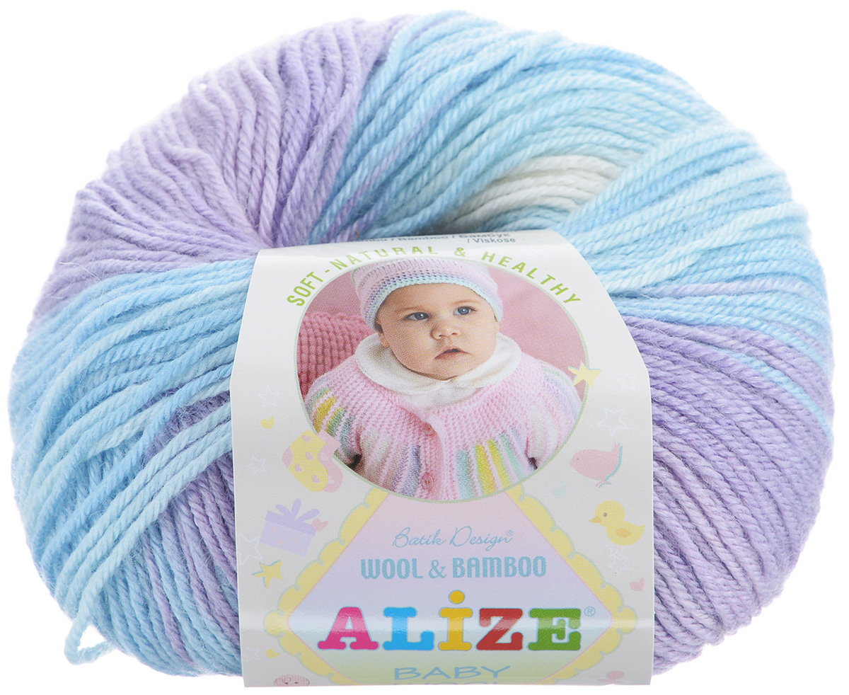 Пряжа для вязания Alize Baby Wool, цвет: сиреневый, голубой, белый (3566), 175 м, 50 г, 10 шт372104_3566 Пряжа для вязания Alize Baby Wool, цвет: сиреневый, голубой, белый (3566), 175 м, 50 г, 10 шт372104_3566Детская пряжа для вязания Alize Baby Wool изготовлена из очень мягкой и высококачественной натуральной шерсти и бамбука. Из пряжи Baby Wool получается тонкий, но очень теплый трикотаж для ребенка. Акрил в составе нитей допускает легкую машинную стирку вещей. Цветовая палитра включает в себя комбинации, которые подходят как для мальчиков, так и для девочек. Рекомендуемые для вязания спицы 2,5-4 мм и крючки 1-3 мм. Состав: 40% шерсть, 40% акрил, 20% бамбук.