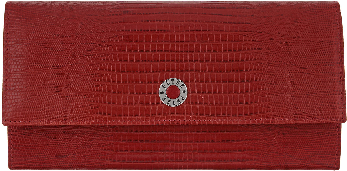 Портмоне женское Petek 1855, цвет: красный. 400.041.10400.041.10 Red Портмоне женское Petek 1855, цвет: красный. 400.041.10400.041.10 RedСтильное женское портмоне Petek 1855 выполнено из лакированной кожи и декорировано тиснением под кожу рептилии. Лицевая сторона оформлена металлической пластиной с гравировкой в виде названия бренда. Портмоне закрывается клапаном на застежку-кнопку. Внутри модель имеет два отделения для купюр, один боковой карман для мелких бумаг и чеков, двенадцать кармашков для визиток и кредитных карт (одно из которых с окошком из прозрачного материала), два отделения для мелочи одно из которых на застежке-молнии, а второе на застежке-защелке. Изделие упаковано в фирменную коробку. Оригинальный дизайн портмоне не оставит равнодушной ни одну представительницу прекрасной половины человечества.