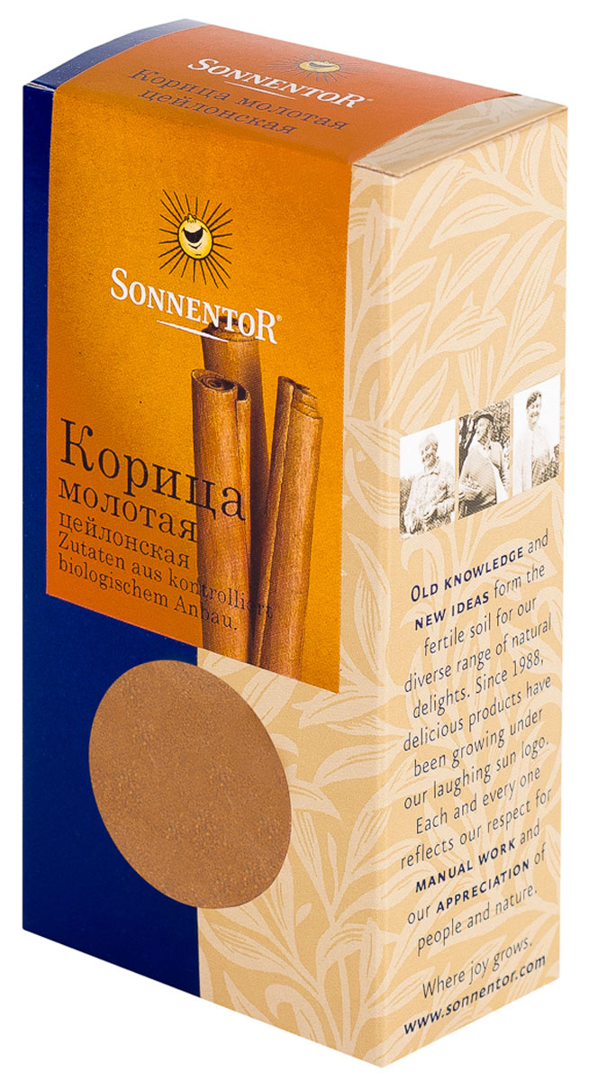 Sonnentor Корица молотая, цейлонская, 40 гNT734 Sonnentor Корица молотая, цейлонская, 40 гNT734Теплый, древесно-сладкий аромат Sonnentor Корицы - это аромат детства: бабушкин яблочный рулет, компот из сухофруктов и запеченные яблоки с медом. Это аромат воскресного утра - горячих булочек и свежесваренного кофе, чью кислинку смягчает эта пряность. Это аромат приключений - аромат сладкого кус-куса и эфиопской смеси Бербере для рагу из баранины, в состав которых она непременно входит. Аромат корицы - это аромат воспоминаний. Цейлонская корица обладает нежным ароматом и менее жгучим вкусом, в котором нет резкости. В домашней кулинарии ее часто кладут во все блюда вместе с сахаром. Благодаря нежному аромату и вкусу цейлонская корица прекрасно сочетается с разными острыми и терпкими пряностями. Эту пряность чаще всего добавляют в различную выпечку, фруктовые салаты, фруктовые, овощные и молочные супы, в сладости, пловы, сладкие каши, десерты. Неплохо проявляет она себя в блюдах из свинины, баранины, домашней птицы. Корицу можно добавить в винные и фруктовые соусы,...