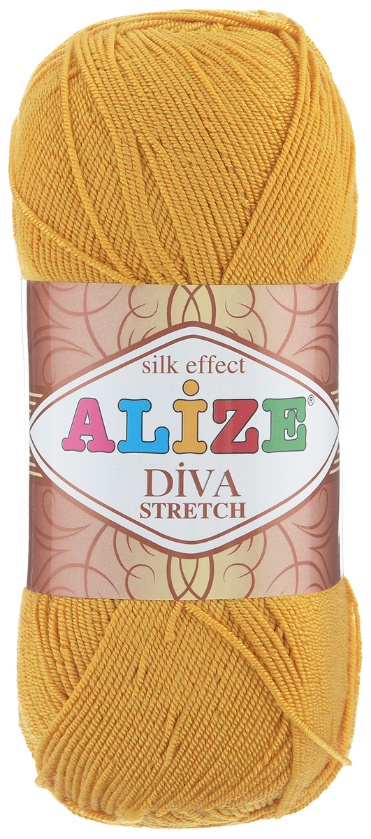 Пряжа для вязания Alize Diva Stretch, цвет: желтый (488), 400 м, 100 г, 5 шт367021_488 Пряжа для вязания Alize Diva Stretch, цвет: желтый (488), 400 м, 100 г, 5 шт367021_488Легкая пряжа Alize Diva Stretch из микрофибры с добавлением ПБТ эластика. Пряжа не выгорает на солнце и не линяет. Готовые изделия из этой пряжи быстро сохнут, после намокания практически не деформируются. Эластичная пряжа Diva Stretch обладает поистине уникальными характеристиками. Она мягкая, тонкая и в то же время прочная, она легко ложится в приятное на ощупь, упругое, тянущееся, но сохраняющее свою форму полотно и отлично смотрится в узорах. Изделия, связанные из этой пряжи, прекрасно держат форму и не растягиваются. Пряжа стрейч. Готовое изделие из пряжи Alize Diva Stretch после первой стирки слегка садится. Поэтому, перед тем, как начать работать с этой нитью, рекомендуется связать образец, постирать и высушить его, выяснить степень усадки и только потом, с учетом этих данных, делать расчет петель. Рекомендованные спицы № 2-3,5, крючок № 1-3. Состав: 92% микрофибра (акрил), 8% ПБТ эластик.