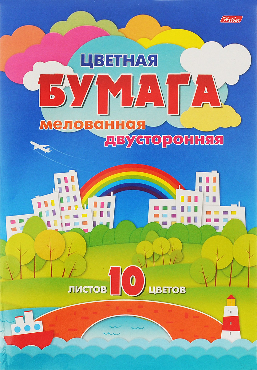 Hatber Набор цветной двусторонней бумаги Радуга 10 листов10Бц4м_14034 Hatber Набор цветной двусторонней бумаги Радуга 10 листов10Бц4м_14034Набор цветной бумаги Hatber Радуга позволит создавать всевозможные аппликации и поделки. Набор состоит из десяти листов двусторонней цветной бумаги формата А4 десяти цветов: красного, зеленого, серого, синего, коричневого, оранжевого, голубого, золотистого, желтого и черного цветов. Создание поделок из цветной бумаги позволяет ребенку развивать творческие способности, кроме того, это увлекательный досуг. Набор упакован в картонную папку с изображением радуги.