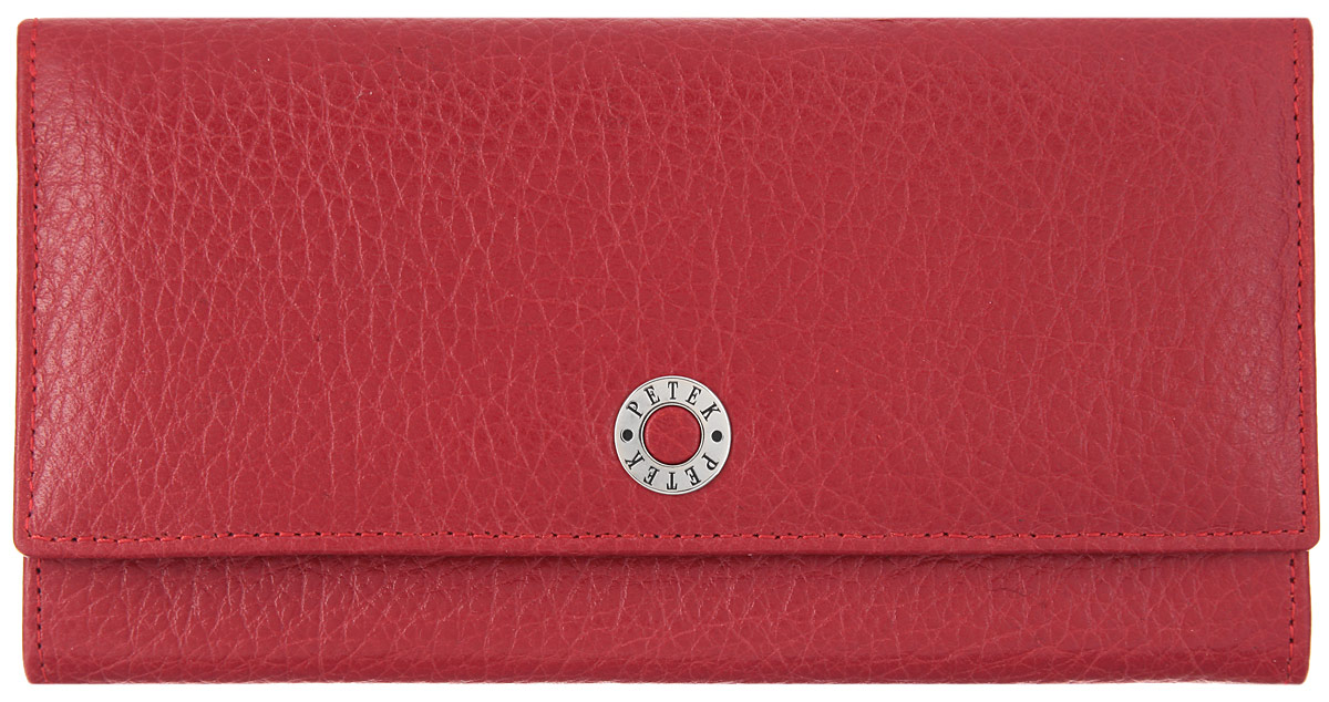 Портмоне женское Petek 1855, цвет: красный. 379.46B.10379.46B.10 Red Портмоне женское Petek 1855, цвет: красный. 379.46B.10379.46B.10 RedСтильное женское портмоне Petek 1855 выполнено из натуральной кожи с зернистой фактурой и оформлено металлической фурнитурой с символикой бренда. Внутренняя часть изделия выполнена из текстиля и натуральной кожи. Изделие закрывается клапаном на кнопку. Внутри размещено отделение для купюр и два открытых кармашка для мелких бумаг. С внутренней стороны клапана имеются пять кармашков для кредитных карт и визиток, один из которых сетчатый, боковой скрытый карман. Снаружи в тыльной стороне изделия расположен врезной карман на молнии и открытый кармашек для чеков и мелких бумаг. Изделие поставляется в фирменной упаковке. Стильное портмоне Petek 1855 станет отличным подарком для человека, ценящего качественные и практичные вещи.