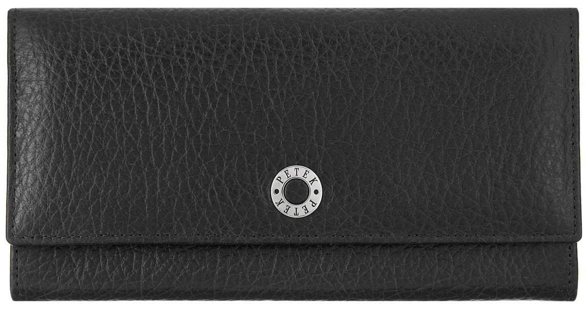 Портмоне женское Petek 1855, цвет: черный. 379.46D.01379.46D.01 Black Портмоне женское Petek 1855, цвет: черный. 379.46D.01379.46D.01 BlackСтильное женское портмоне Petek 1855 выполнено из натуральной кожи с зернистой фактурой и оформлено металлической фурнитурой с символикой бренда. Внутренняя часть изделия выполнена из текстиля и натуральной кожи. Изделие закрывается клапаном на кнопку. Внутри размещено отделение для купюр и два открытых кармашка для мелких бумаг. С внутренней стороны клапана имеются пять кармашков для кредитных карт и визиток, один из которых сетчатый, боковой скрытый карман. Снаружи в тыльной стороне изделия расположен врезной карман на молнии и открытый кармашек для чеков и мелких бумаг. Изделие поставляется в фирменной упаковке. Стильное портмоне Petek 1855 станет отличным подарком для человека, ценящего качественные и практичные вещи.