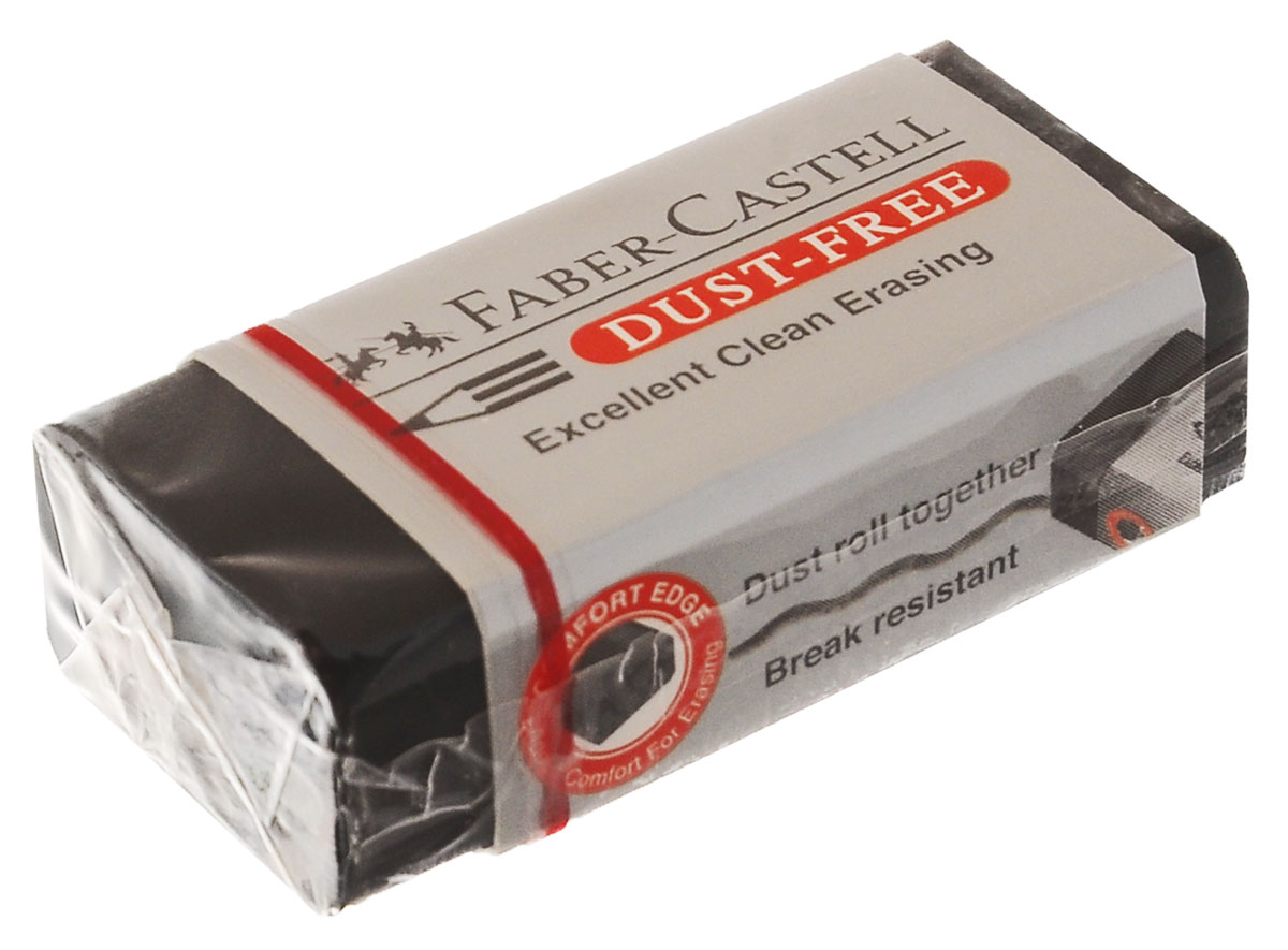 Faber-Castell Ластик DUST FREE263424 Faber-Castell Ластик DUST FREE263424Ластик Faber-Castell DUST FREE из ПВХ в черной защитной упаковке, не содержит фталаты, пригоден для графитных простых и цветных карандашей. Уважаемые клиенты! Обращаем ваше внимание на возможное варьирования размеров товара. Поставка возможна в зависимости от наличия на складе. Размеры ластика: 4,5 х 2 х 1,5 см или 5,7 x 1,7 x 1,3 см.