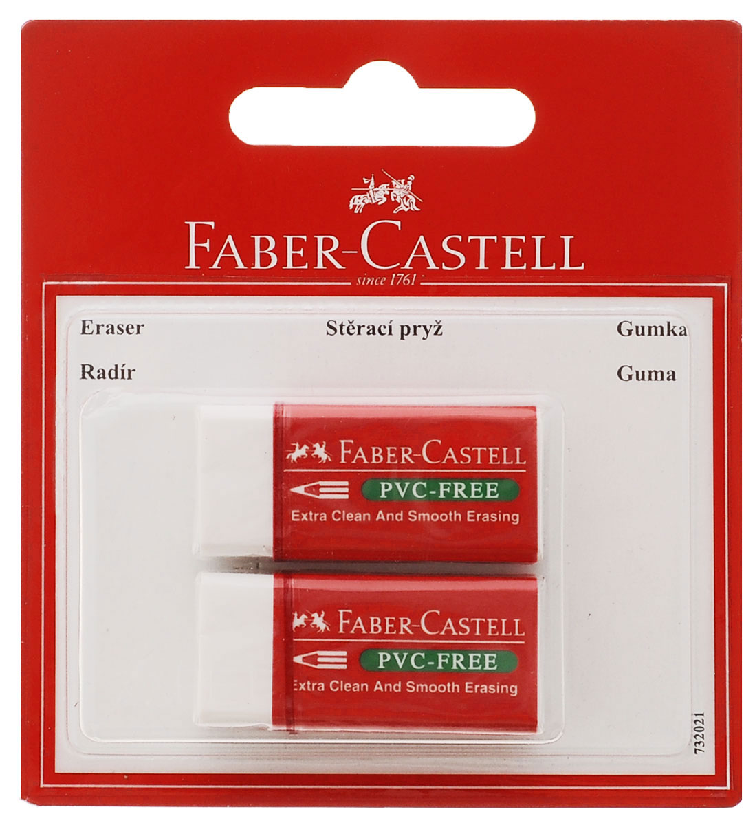 Faber-Castell Ластик термопластический 7095 2 шт263400 Faber-Castell Ластик термопластический 7095 2 шт263400Ластик Faber-Castell из термопластического материала в красной защитной упаковке, не содержит ПВХ, пригоден для графитных простых и цветных карандашей. Размеры ластика: 4 см х 2 см х 1 см. В комплекте 2 ластика.