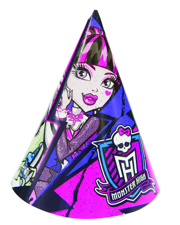 Веселая затея Колпак Monster High 8 шт1501-1927 Веселая затея Колпак Monster High 8 шт1501-1927Праздничные колпачки на резинках с Фрэнки, Дракулаурой и Клео де Нил. В упаковке 8 колпачков.
