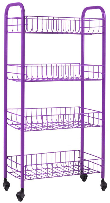 Этажерка Metaltex Pisa, 4-уровневая, цвет: фиолетовый, 41 см х 23 см х 84 см34.06.34_фиолетовый Этажерка Metaltex Pisa, 4-уровневая, цвет: фиолетовый, 41 см х 23 см х 84 см34.06.34_фиолетовыйЭтажерка Metaltex Pisa с четырьмя полками выполнена из высококачественной стали, окрашенной краской, содержащей эпоксидный порошок. Очень удобная и компактная, но в то же время вместительная, она прекрасно впишется в пространство любого помещения. Ее можно установить в ванной комнате и ваши шампуни, гели для душа и различные крема всегда будут под рукой; на кухне этажерку можно использовать для хранения посуды и продуктов. Благодаря колесикам этажерку можно перемещать в любую сторону без особых усилий. Изделие легко собирается и разбирается. Размер полки: 37,5 см х 23 см х 7 см.
