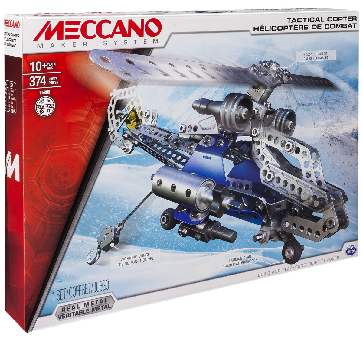 Meccano Конструктор Боевой вертолет 2 в 191733 Meccano Конструктор Боевой вертолет 2 в 191733Конструктор Meccano Боевой вертолет позволит вашему ребенку весело и с пользой провести время. Набор включает в себя 374 детали из металла, пластика и резины, с помощью которых можно собрать вертолет и самолет. Вертолет имеет выдвижное посадочное шасси, вращающийся винт, настоящую лебедку. В набор также входят все необходимые для сборки инструменты и инструкция. Конструктор Meccano Боевой вертолет поможет ребенку развить мелкую моторику рук, координацию движений и усидчивость.