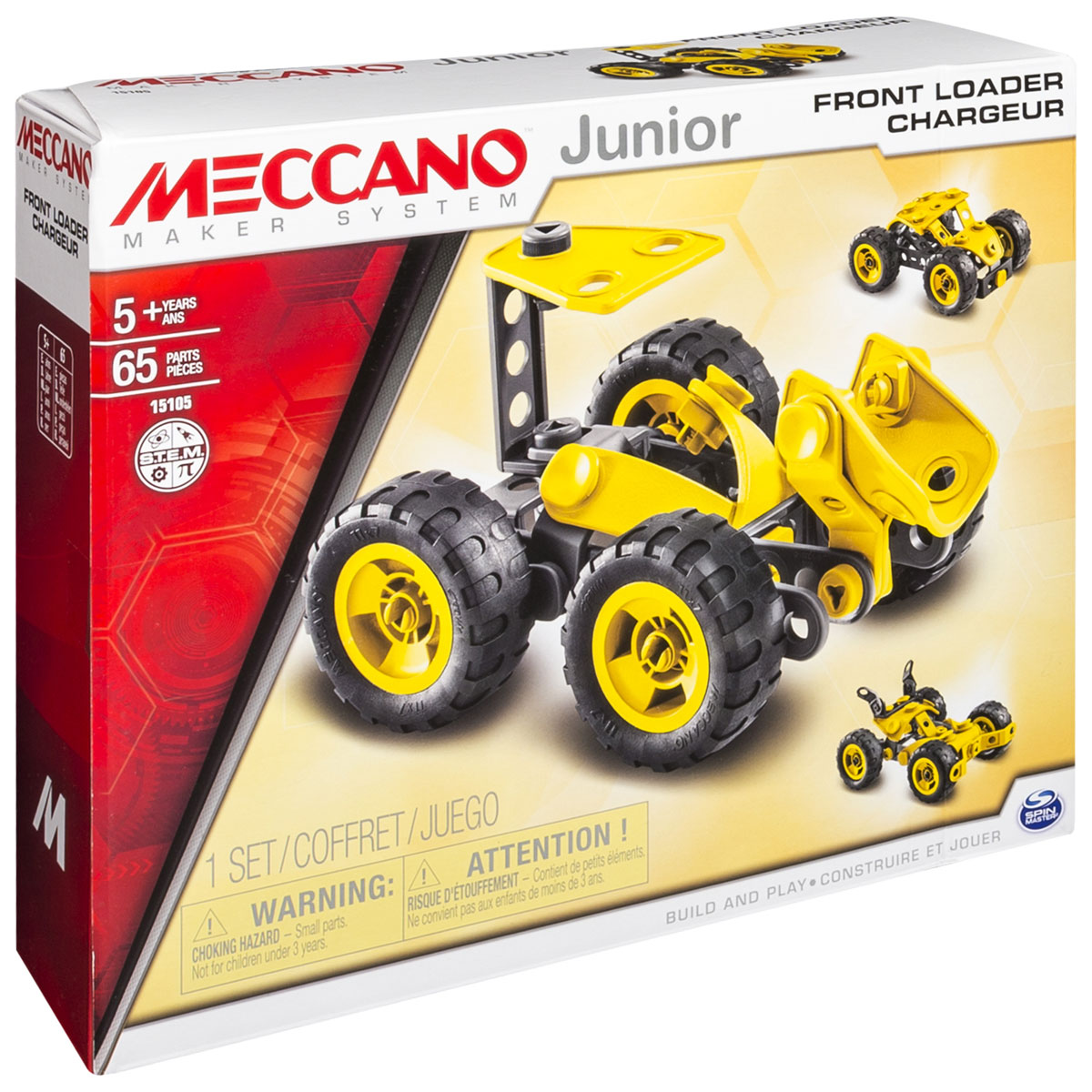 Meccano Конструктор Фронтальный погрузчик 3 в 191744 Meccano Конструктор Фронтальный погрузчик 3 в 191744Конструктор Meccano Фронтальный погрузчик позволит вашему ребенку весело и с пользой провести время. Набор включает в себя 65 деталей из пластика и резины, с помощью которых можно собрать погрузчик и еще две модели транспортных средств. В набор также входят все необходимые для сборки инструменты и инструкция. Конструктор Meccano Фронтальный погрузчик поможет ребенку развить мелкую моторику рук, координацию движений и усидчивость.