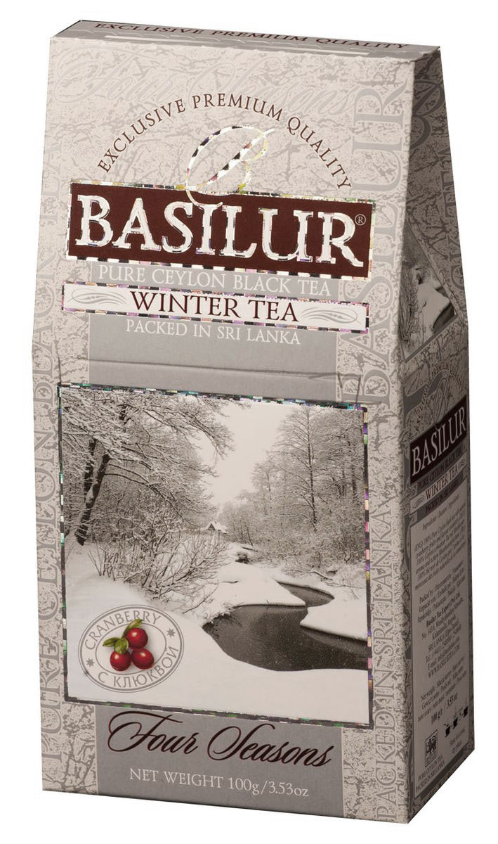 Basilur Winter Tea черный листовой чай, 100 г70185-00 Basilur Winter Tea черный листовой чай, 100 г70185-00Чёрный цейлонский байховый листовой чай Basilur Winter Tea с ягодами и ароматом клюквы станет прекрасным поводом для того, чтобы собраться на чаепитие в кругу близких и друзей. Прекрасная смесь лучших сортов цейлонского чая стандарта ОP и натуральных ягод клюквы специально составлена нашими мастерами-дегустаторами чая, что бы вызвать у вас восхищение изысканностью вкуса и аромата. Зимний чай Basilur согреет в холодные дни и подарит бодрость - в жаркие.
