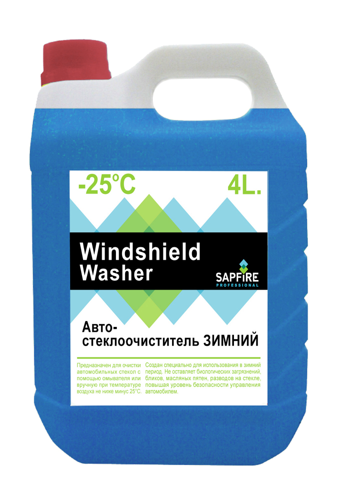 Стеклоомывающая жидкость SAPFIRE SKP-1425 Windshield Washer -25°С 4л (ПНД)SKP-1425 Стеклоомывающая жидкость SAPFIRE SKP-1425 Windshield Washer -25°С 4л (ПНД)SKP-1425Незамерзающая жидкость для стеклоомывателя автомобиля. Рассчитана на применение при внешней температуре до -25 °С. Предназначен для очистки автомобильных стекол с помощью омывателя или вручную. Создан специально для использования в зимний период. Не оставляет биологических загрязнений, бликов, масляных пятен, разводов на стекле. Повышает уровень безопасности управления автомобилем.