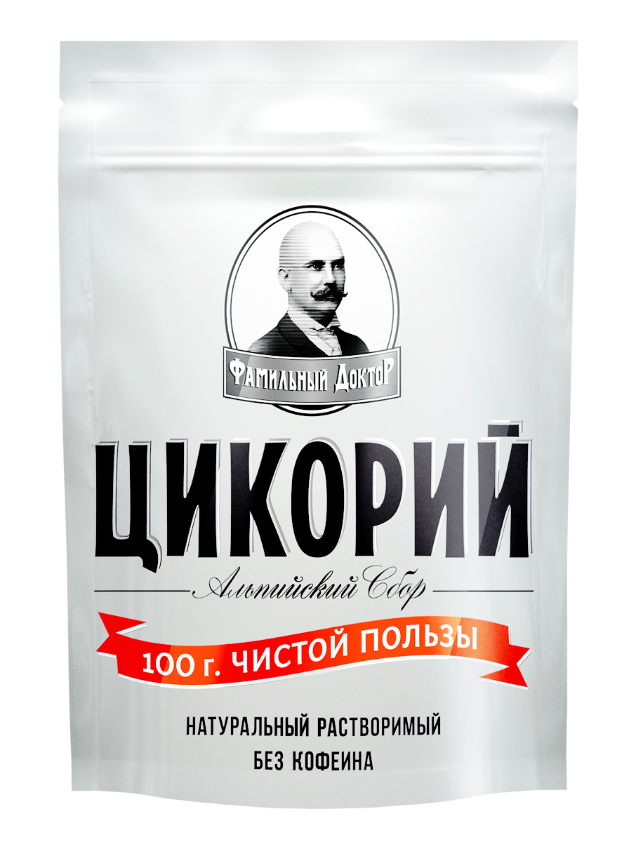 Фамильный Доктор Альпийский сбор Цикорий, 100 г4670016470393 Фамильный Доктор Альпийский сбор Цикорий, 100 г4670016470393Цикорий Фамильный Доктор Альпийский сбор изготовлен из натуральных корней лечебного растения. Он обладает ярко выраженным натуральным вкусом и предназначен для здорового питания всех членов семьи. Цикорий называют корнем здоровья. В его составе – много витаминов, микроэлементов, белковых и дубильных веществ, органических кислот, фруктозы и других полезных для организма веществ. Ароматный и бодрящий напиток, приготовленный из порошка цикория, улучшает обмен веществ и пищеварение, успокаивает нервы и нормализует давление.