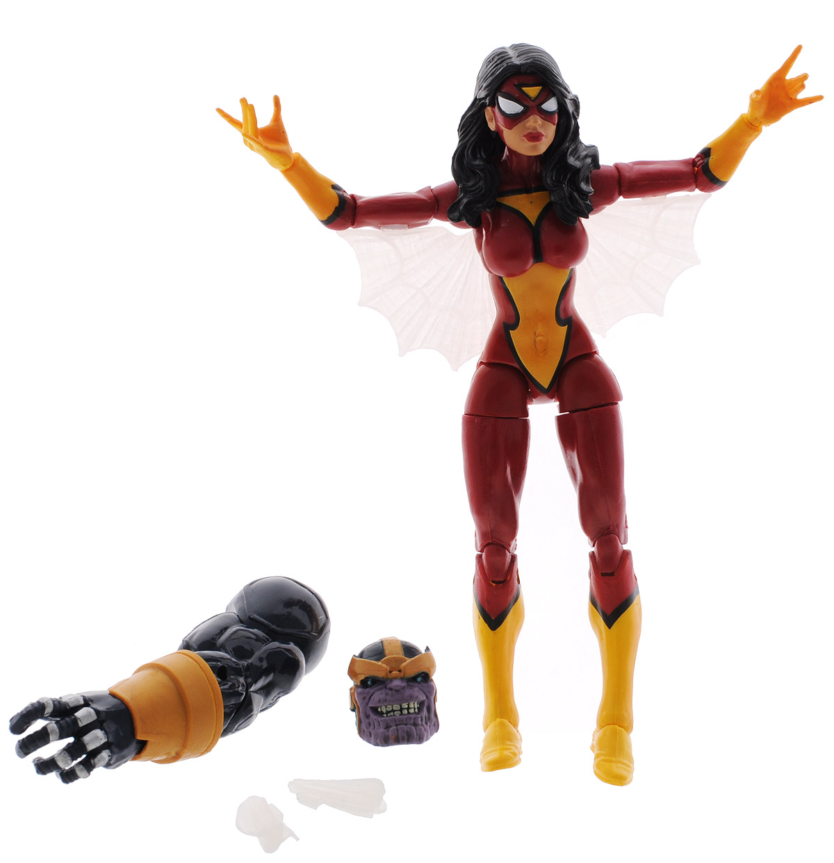 Marvel Фигурка Spider WomanB6355EU4_B2063 Marvel Фигурка Spider WomanB6355EU4_B2063Фигурка Marvel Spider Woman порадует любого поклонника знаменитой вселенной Marvel. Фигурка изготовлена из высококачественного прочного пластика и выполнена в виде супергероя Spider Woman. Голова, руки и ноги игрушки подвижны. В комплекте дополнительный аксессуар. Фигурка Marvel Spider Woman понравится как детям, так и взрослым коллекционерам, она станет отличным сувениром или займет достойное место в коллекции любого поклонника комиксов Marvel. Высота фигурки: 16 см. Внимание: в каждой коробке с фигуркой героя Marvel вложены части фигурки еще одного персонажа комиксов Marvel. Собрав всех супергероев в данной серии, вы одновременно соберете еще и фигурку Thanos!