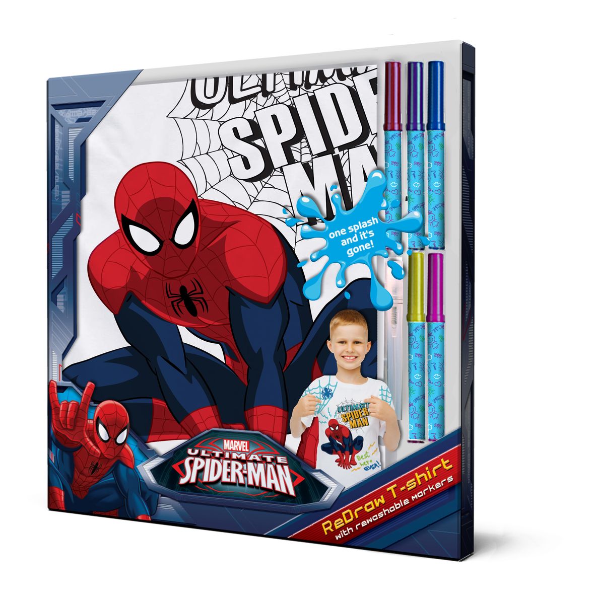 Spider-Man Футболка с фломастерами для раскрашивания 5 лет/рост 110 смSM001-s5 Spider-Man Футболка с фломастерами для раскрашивания 5 лет/рост 110 смSM001-s5Творческий набор Раскрась футболку – одежда с уникальным дизайном каждый день! В комплект входят: футболка из 100% хлопка с нанесенным изображением, 5 стирающихся маркеров, пульверизатор. Как это работает? 1. Достаньте футболку и магические маркеры из упаковки. 2. Разукрасьте футболку маркерами. Не забудьте их закрыть после использования. 3. При желании изменить что-то в получившемся рисунке, просто распылите несколько капель воды на участок, потрите немного, и все вернется в исходное положение! 4. Ваша футболка с уникальным дизайном готова! Для изменения дизайна, простирайте футболку, дайте ей высохнуть, и снова приступайте к творчеству! Размер 5 (Европейский/Российский размер 110) Возраст 5 лет Рост 110 см Обхват груди 60 см Обхват талии 54 см Обхват бедер 67 см