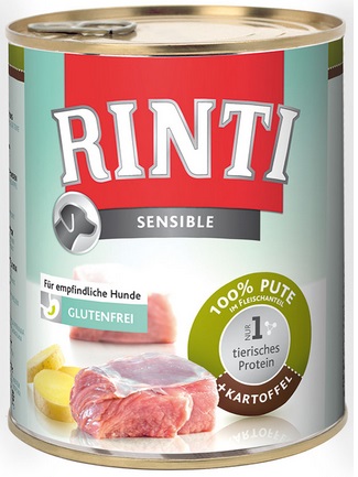 Консервы для собак Rinti Sensible, с индейкой и картофелем, 800 г92068 Консервы для собак Rinti Sensible, с индейкой и картофелем, 800 г92068Консервы для собак Rinti Sensible - это специальный корм для собак, склонных к аллергии. Вкусное полноценное питание для самых привередливых собак. Rinti состоит из натуральных кусочков мяса и не содержит формованных изделий из мясного фарша, сои, растительных белков, искусственных красителей и консервантов. Добавлены витамины, минеральные вещества и микроэлементы. Чтобы поставить собаке правильный диагноз, необходимо последовательно исключать из рациона разные виды белков. С консервами Rinti Sensible сделать это очень просто. К мясу добавлено 5-7% растительных ингредиентов для оптимального пищеварения, благодаря этому он усваивается ещё лучше. Ингредиенты: 58% индейка (сердце, мускульное мясо, печень), 7% картофель, минеральные вещества. Анализ: белок - 10%, жир - 7%, клетчатка - 0,5%, зола - 2,5%, влажность - 78%. Витамины и минералы: витамин D3 - 200 МЕ/кг, витамин E - 20 мг/кг, цинк (оксид цинка) - 13 мг/кг. Товар...