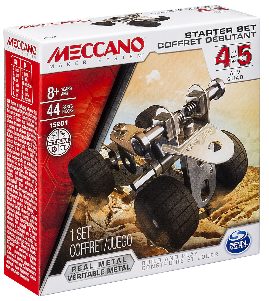 Meccano Конструктор Базовая модель 491783_20070931 Meccano Конструктор Базовая модель 491783_20070931Конструктор Meccano Базовая модель 4 позволит вашему ребенку весело и с пользой провести время. Базовые наборы созданы для ознакомления с принципами сборки конструкторов Meccano. Набор включает в себя 44 детали из металла, пластика и резины, с помощью которых можно собрать одну из 5 базовых моделей. В набор также входят все необходимые для сборки инструменты и инструкция. Конструктор Meccano Базовая модель 4 поможет ребенку развить мелкую моторику рук, координацию движений и усидчивость.