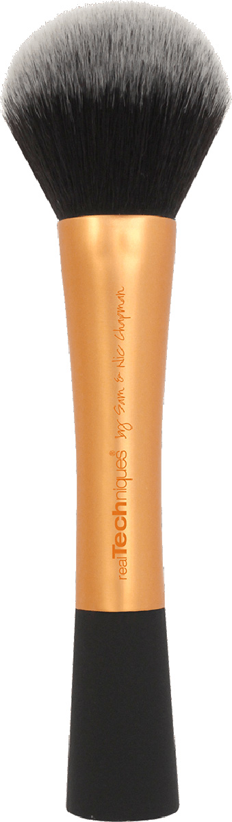 Real Techniques Powder Brush Кисть для пудрыRT1401 Real Techniques Powder Brush Кисть для пудрыRT1401Real Techniques Powder brush - Кисть для пудры Кисть обеспечивает равономерное нанесение пудры и идеальную растушевку минеральной базы под макияж. Пиксельная точность макияжа будет обеспечена даже при плохом освещении. Ультра-мягкая синтетическая щетина имеет ручной срез. Удлиненная алюминиевая ручка кисти легка и максимально удобна в работе. Кисть символизирует бережное отношение к животным. Материал: искусственный ворс - таклон ручной набивки и стрижки (не вызывают аллергии, гигиеничен, легко моется, быстро сохнет). Плоский прорезиненный кончик дает возможность поставить кисть вертикально. Пушистая, объемная мягкая кисть. Общая длина - 18 см, ворс - 5 см.
