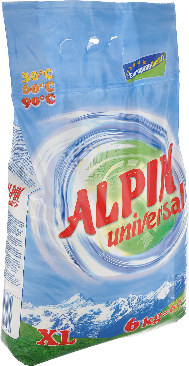 Стиральный порошок Alpin Universal, 6 кгАB6000PUL Стиральный порошок Alpin Universal, 6 кгАB6000PULСтиральный порошок Alpin Universal с помощью активного кислорода, обладает очень хорошими стирающими свойствами даже при невысокой температуре воды. Устраняет пятна, не повреждая волокна ткани. Уникальная новая формула стирального порошка для любых видов тканей, в том числе и цветных, позволяет использовать его в любых режимах при любой температуре. Ваши вещи никогда не деформируются и не полиняют. Товар сертифицирован.