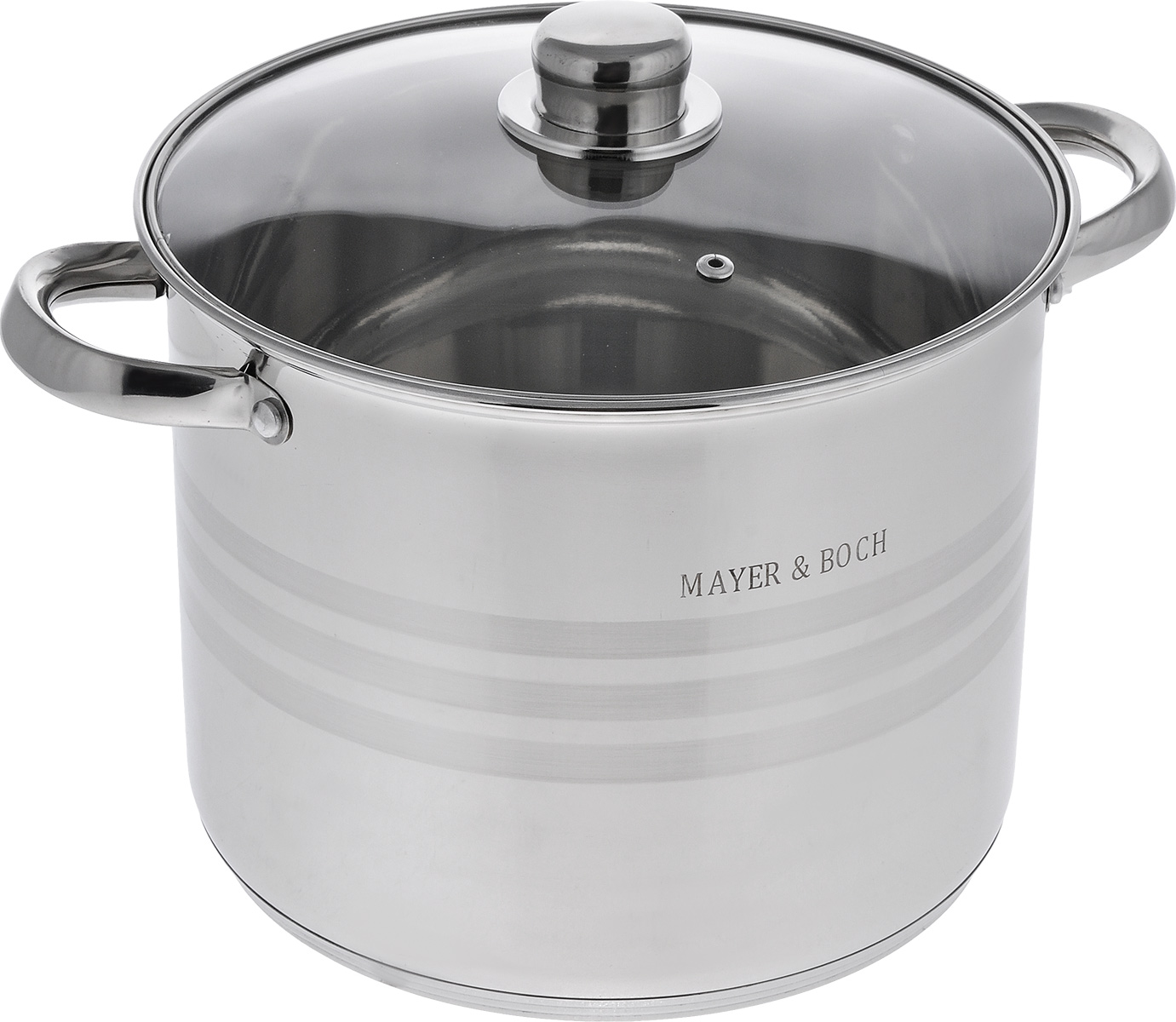 Кастрюля Mayer & Boch с крышкой, 8,9 л24059 Кастрюля Mayer & Boch с крышкой, 8,9 л24059Кастрюля Mayer & Boch изготовлена из высококачественной нержавеющей стали. Комбинация матовой и зеркальной полировки внешнего покрытия придает изделию особо эстетичный стильный вид. Изделие предназначено для здорового и экологичного приготовления пищи. Внутренняя гладкая поверхность легко чистится - можно мыть в воде руками или протирать полотенцем. Кастрюля имеет многослойное термоаккумулирующее дно кастрюли с прослойкой из алюминия, которая обеспечивает наилучшее распределение тепла. Кастрюля оснащена двумя удобными ручками. Крышка из термостойкого стекла снабжена металлическим ободом, удобной ручкой и отверстием для выпуска пара. Такая крышка позволяет следить за процессом приготовления пищи без потери тепла. Она плотно прилегает к краю кастрюли, сохраняя аромат блюд. Внутренние стенки кастрюли имеют отметки литража. Подходит для всех типов плит, включая индукционные. Не предназначена для СВЧ-печей. Можно мыть в посудомоечной машине. Подходит для...