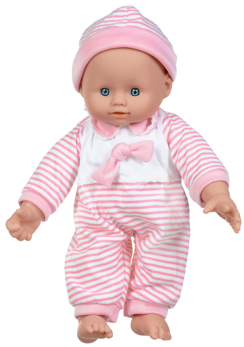 Simba Пупс озвученный Cutie Doll Laura цвет розовый белый5140245_розовый Simba Пупс озвученный Cutie Doll Laura цвет розовый белый5140245_розовыйПупс Simba Cutie Doll Laura непременно приведет в восторг вашу дочурку. Голова, ручки и ножки пупса выполнены из прочного пластика, а тело - мягконабивное. Очаровательная малышка одета в удобный комбинезон, оформленный принтом в полоску, а на голове у нее - чепчик. При нажатии на животик, игрушка воспроизводит реалистичные звуковые эффекты. Всего пупс воспроизводит 10 разных звуков. Трогательный пупс принесет радость и подарит своей обладательнице мгновения нежных объятий. Игры с куклами способствуют эмоциональному развитию, помогают формировать воображение и художественный вкус, а также разовьют в вашей малышке чувство ответственности и заботы. Великолепное качество исполнения делают эту куколку чудесным подарком к любому празднику. Для работы игрушки необходимы 3 батарейки типа AG13 (не входят в комплект).