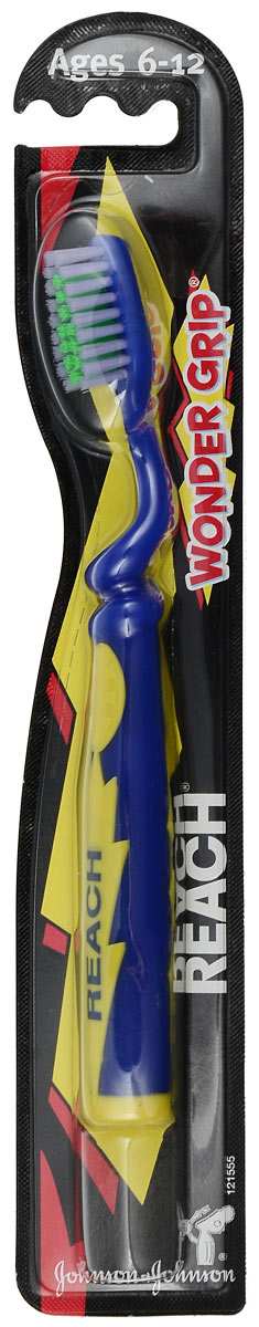 Reach Зубная щетка Wonder Grip, мягкая, детская, от 6-12 лет, цвет: синий17640_синий Reach Зубная щетка Wonder Grip, мягкая, детская, от 6-12 лет, цвет: синий17640_синийДетская зубная щетка Reach Wonder Grip предназначена для детей от шести до двенадцати лет. Она имеет толстую ручку, чтобы малышу было удобно держать щетку в руке. Оптимальный размер головки щетки обеспечит комфортную чистку зубов, а специально разработанный уровень жесткости проявит особую заботу о деснах. На кончике ручки щетка оснащена присоской, которая позволит малышу крепить ее к любым объектам в ванной комнате. Яркая расцветка и оригинальная форма ручки способствуют проявлению интереса ребенка к уходу за зубами. Товар сертифицирован.