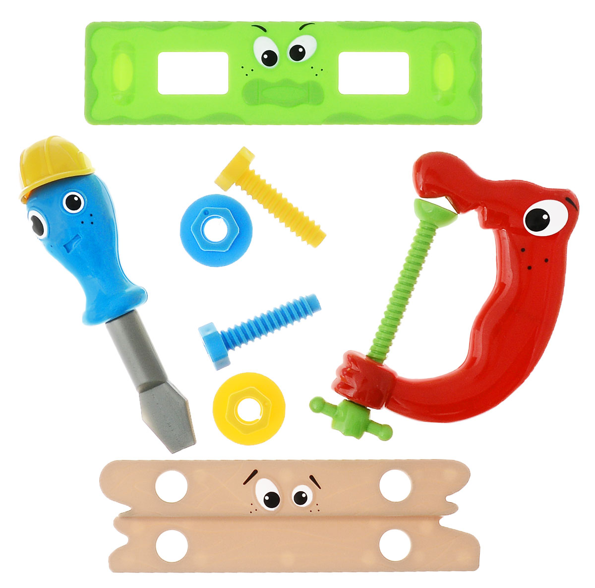1TOY Игровой набор Профи-малыш цвет зеленый красный синийТ55985_серый 1TOY Игровой набор Профи-малыш цвет зеленый красный синийТ55985_серыйИгровой набор 1TOY Профи-малыш состоит из реалистичных инструментов для любой работы. В наборе 8 элементов: уровень, 2 болта, 2 гайки, тиски, отвертка, дощечка с отверстиями. Все составляющие набора изготовлены из безопасного качественного пластика. С помощью игрового набора с инструментами ребенок сможет обучиться быть более самостоятельным и хозяйственным. Играя в сюжетно-ролевые игры, у него развивается логическое мышление, координация движений и внимательность.