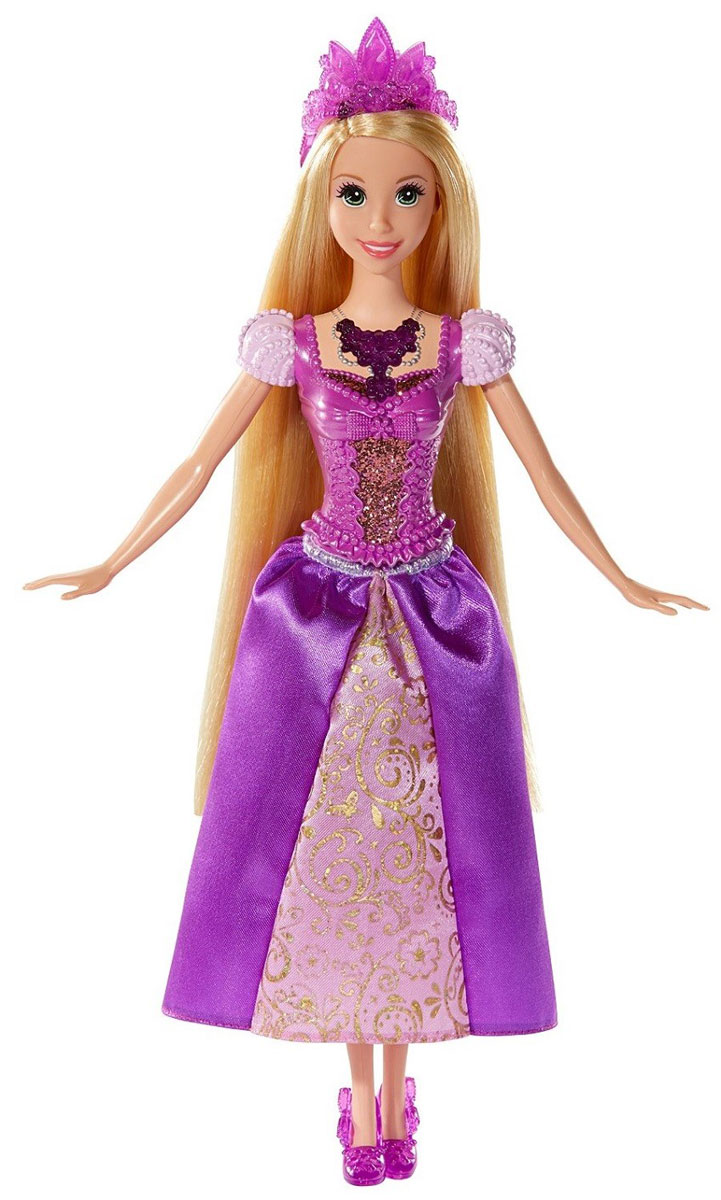 Disney Princess Кукла Ослепительные принцессы РапунцельBDJ22(BDJ23/24/25) Disney Princess Кукла Ослепительные принцессы РапунцельBDJ22(BDJ23/24/25)Теперь ваши любимые Принцессы Диснея могут устраивать незабываемое световое шоу, куда бы они ни пошли! Ариэль, Золушка и Рапунцель - каждая завораживает своим блестящим платьем, дополненным специальной тиарой и роскошным колье с драгоценным камнем, которые сверкают и светятся! Кукла Disney Princess Рапунцель одета в шикарное фиолетовое платье с переливающимися золотыми узорами. Роскошные волосы Рапунцель украшает фиолетовая тиара, на груди - колье в тон тиаре. При нажатии на кнопку на колье оно и тиара засверкают разноцветными огоньками. Ваша малышка с удовольствием будет играть с этой куклой, проигрывая сюжеты из мультсериала или придумывая различные истории. Высота куклы: 27 см. Для работы игрушки необходимы 3 батарейки типа АG13 (товар комплектуется демонстрационными).