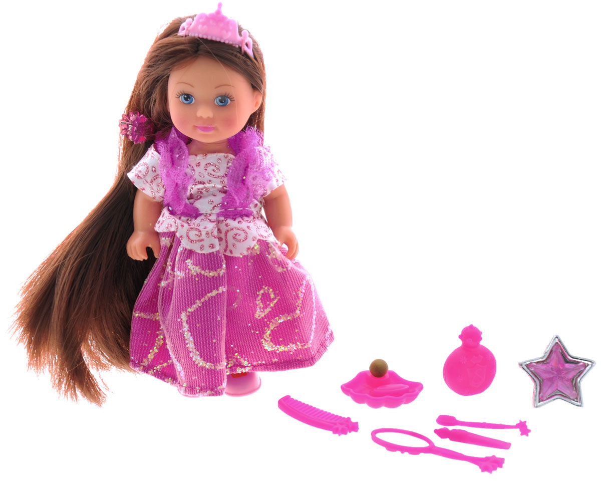 Simba Мини-кукла Еви Rapunzel цвет платья розовый5737057_брюнетка в розовом Simba Мини-кукла Еви Rapunzel цвет платья розовый5737057_брюнетка в розовомМини-кукла Simba Еви Rapunzel порадует любую девочку и надолго увлечет ее. Малышка Еви одета в длинное блестящее платье, а на голове у нее розовая диадема. Вашей дочурке непременно понравится заплетать длинные волосы куклы, придумывая разнообразные прически. В комплекте с куклой прилагаются аксессуары: расческа, зеркальце, заколка и другие. Также в наборе имеется кольцо для вашей дочурки. Руки и ноги и куклы подвижны, благодаря чему ей можно придавать разнообразные позы. Игры с куклой способствуют эмоциональному развитию, помогают формировать воображение и художественный вкус, а также разовьют в вашей малышке чувство ответственности и заботы. Великолепное качество исполнения делают эту куколку чудесным подарком к любому празднику.