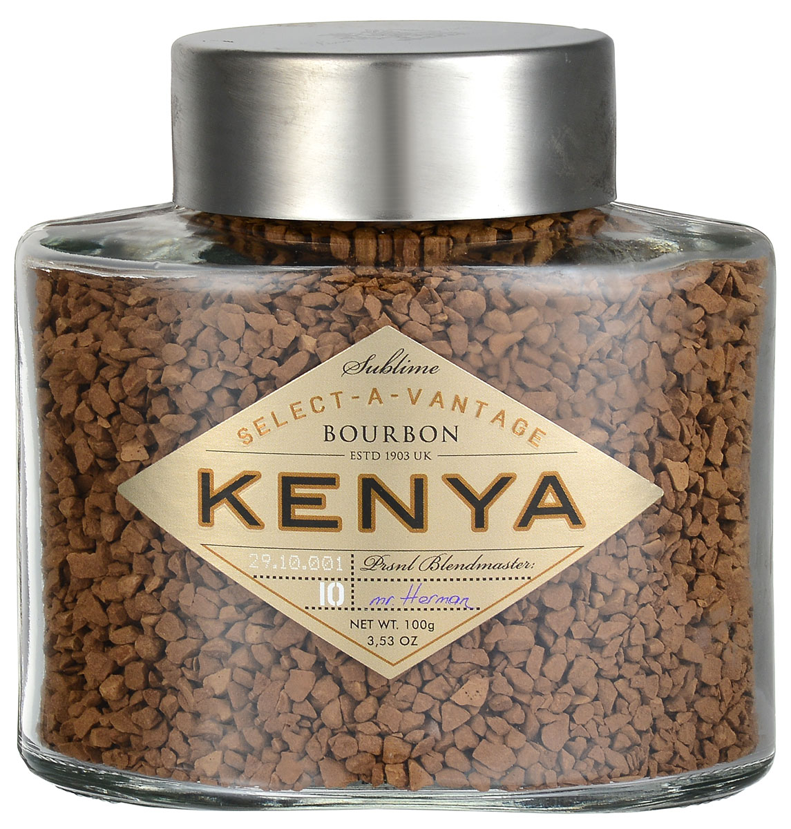 Bourbon Select-a-Vantage Kenya кофе растворимый, 100 г4607141337383 Bourbon Select-a-Vantage Kenya кофе растворимый, 100 г4607141337383На аукционе в Найроби отобрали редкие крупные зерна арабики, выросшей на восточном склоне горы Элго. Вот почему кофе Bourbon Select-a-Vantage Kenya имеет такой,особенный, умеренно винный привкус, с легкой пряностью и апельсиновым оттенком.