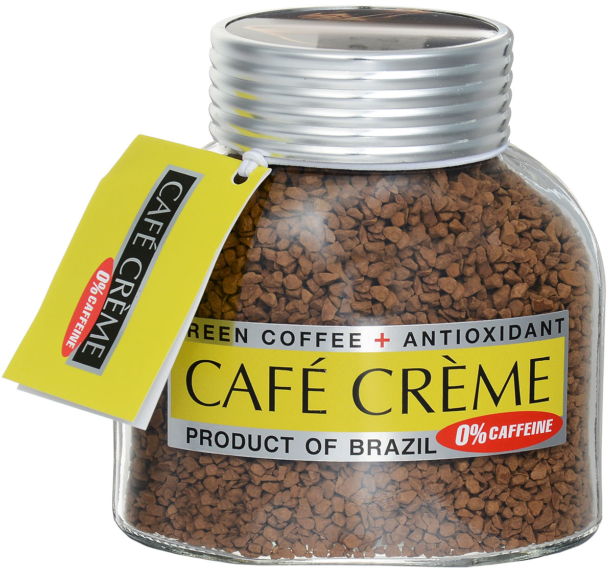 Cafe Creme декофеинизированный растворимый кофе, 100 г4607141337567 Cafe Creme декофеинизированный растворимый кофе, 100 г4607141337567Cafe Creme идеален для приготовления Кафе де манья- завтрака по-бразильски, состоящего из одной чашечки очень горячего и очень крепкого кофе. Добавив две чайные ложечки меда и лимонный сок по вкусу, можно приготовить легендарный напиток здоровья и долголетия, укрепляющий иммунитет. Именно его употребляют в течение дня жители Эспирито-Санто, горной местности на юго-востоке Бразилии, где произрастает один из лучших сортов бразильской арабики. Кроме того, этот кофе не содержит кофеина!