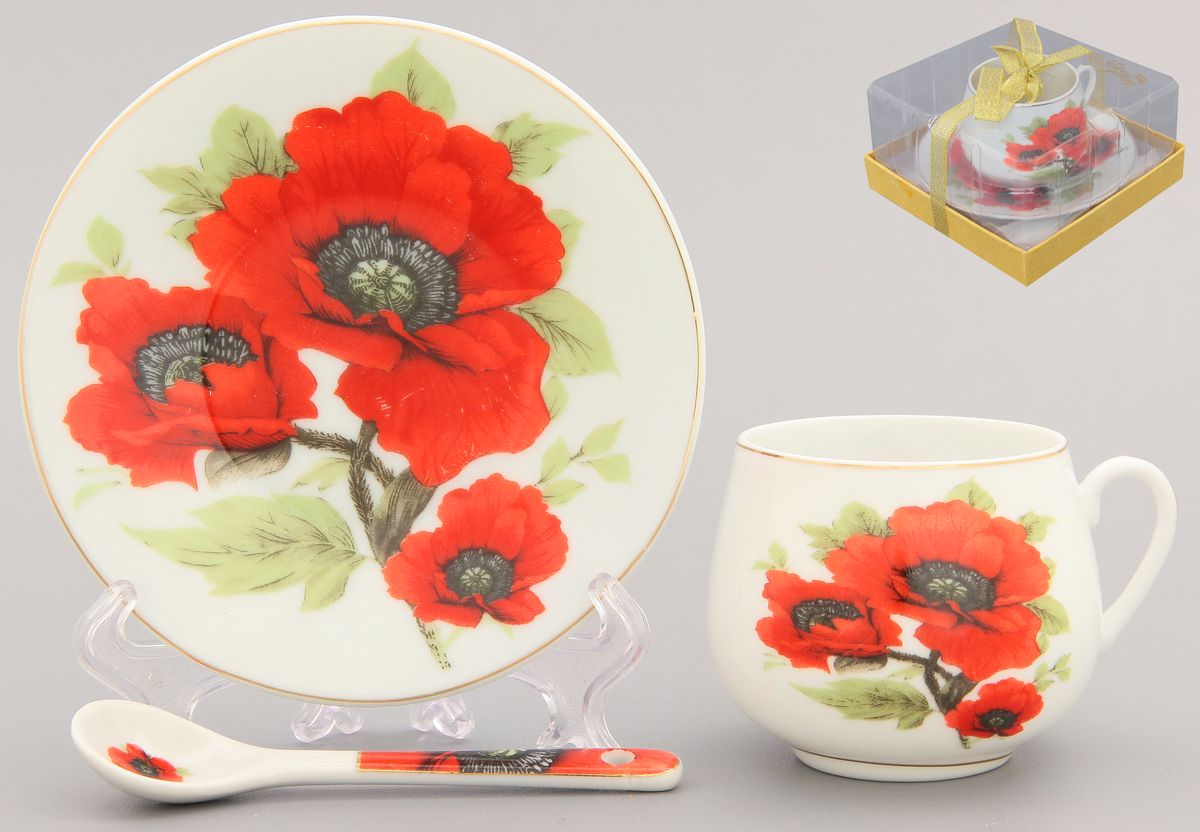 Кофейная пара Elan Gallery Маки, 2 предмета с ложкой730444 Кофейная пара Elan Gallery Маки, 2 предмета с ложкой730444Кофейный набор на одну персону Elan Gallery Маки понравится любителям кофе. В комплекте одна чашка объемом 130 мл, одно блюдце диаметром 10,5 см и ложка длиной 9,5 см. Соберите всю коллекцию предметов сервировки Маки, и ваши гости будут в восторге! Изделие имеет подарочную упаковку, поэтому станет желанным подарком для ваших близких! Не применять в микроволновой печи.