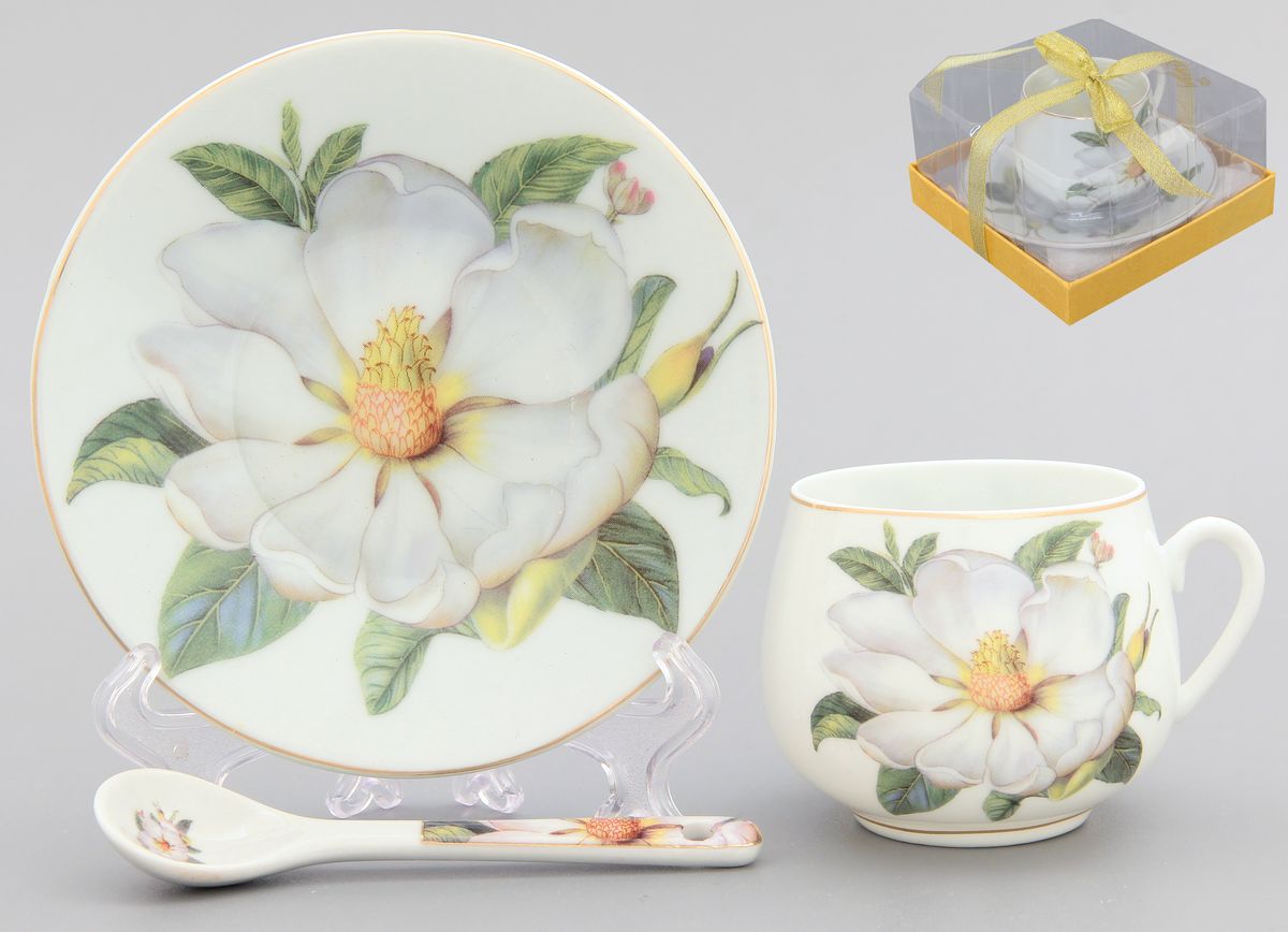 Кофейная пара Elan Gallery Белый шиповник, 2 предмета с ложкой730446 Кофейная пара Elan Gallery Белый шиповник, 2 предмета с ложкой730446Кофейный набор на одну персону Elan Gallery Белый шиповник понравится любителям кофе. В комплекте одна чашка объемом 130 мл, одно блюдце диаметром 10,5 см и ложка длиной 9,5 см. Соберите всю коллекцию предметов сервировки Elan Gallery Белый шиповник, и ваши гости будут в восторге! Изделие имеет подарочную упаковку, поэтому станет желанным подарком для ваших близких! Не применять в микроволновой печи.