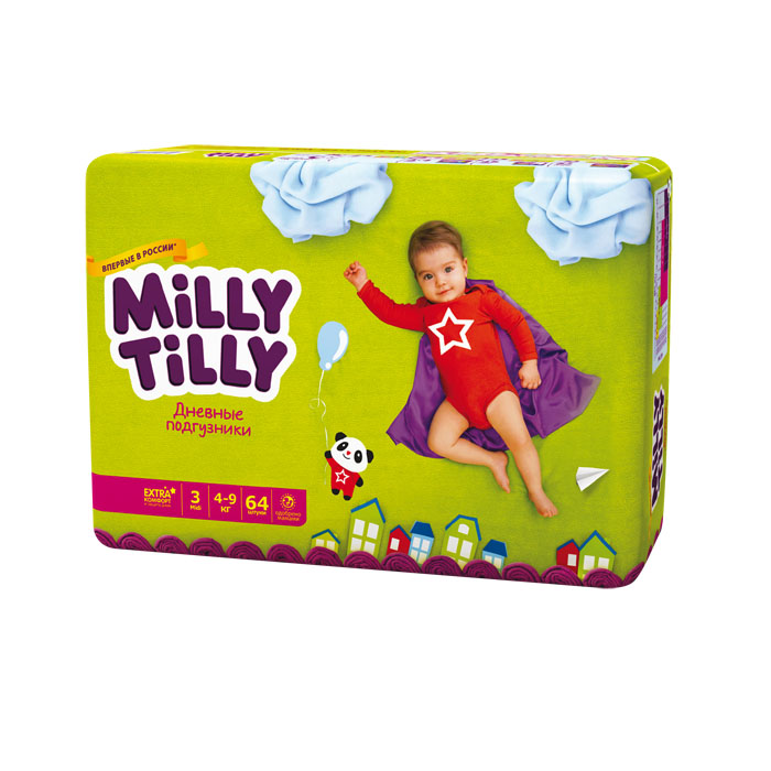 Milly Tilly Подгузники дневные Midi, 4-9 кг, 64 шт0104 Milly Tilly Подгузники дневные Midi, 4-9 кг, 64 шт0104Нежный материал дневного подгузника Milly Tilly в виде сот прилегает к коже и дарит малышу невероятный комфорт. Данная структура верхнего слоя в виде сот позволяет свободно циркулировать воздуху внутри подгузника. Эластичные поясочки надежно фиксируют его, при этом не стесняют движений малыша. Нежные оборочки сделаны из трех мягких резиночек, которые не натирают ножки. Застежки Magic Fix - настолько крепкие, что их можно пристёгивать и отстёгивать много раз для лучшей фиксации. Система Liquid Security позволяет равномерно распределять влагу, без комочков. Кожа малыша надолго остаётся сухой и нежной. Цифры на пояске помогут симметрично застегнуть подгузник. На каждом подгузнике смешной герой развеселит малыша и поднимет настроение маме. Проверено дерматологами.