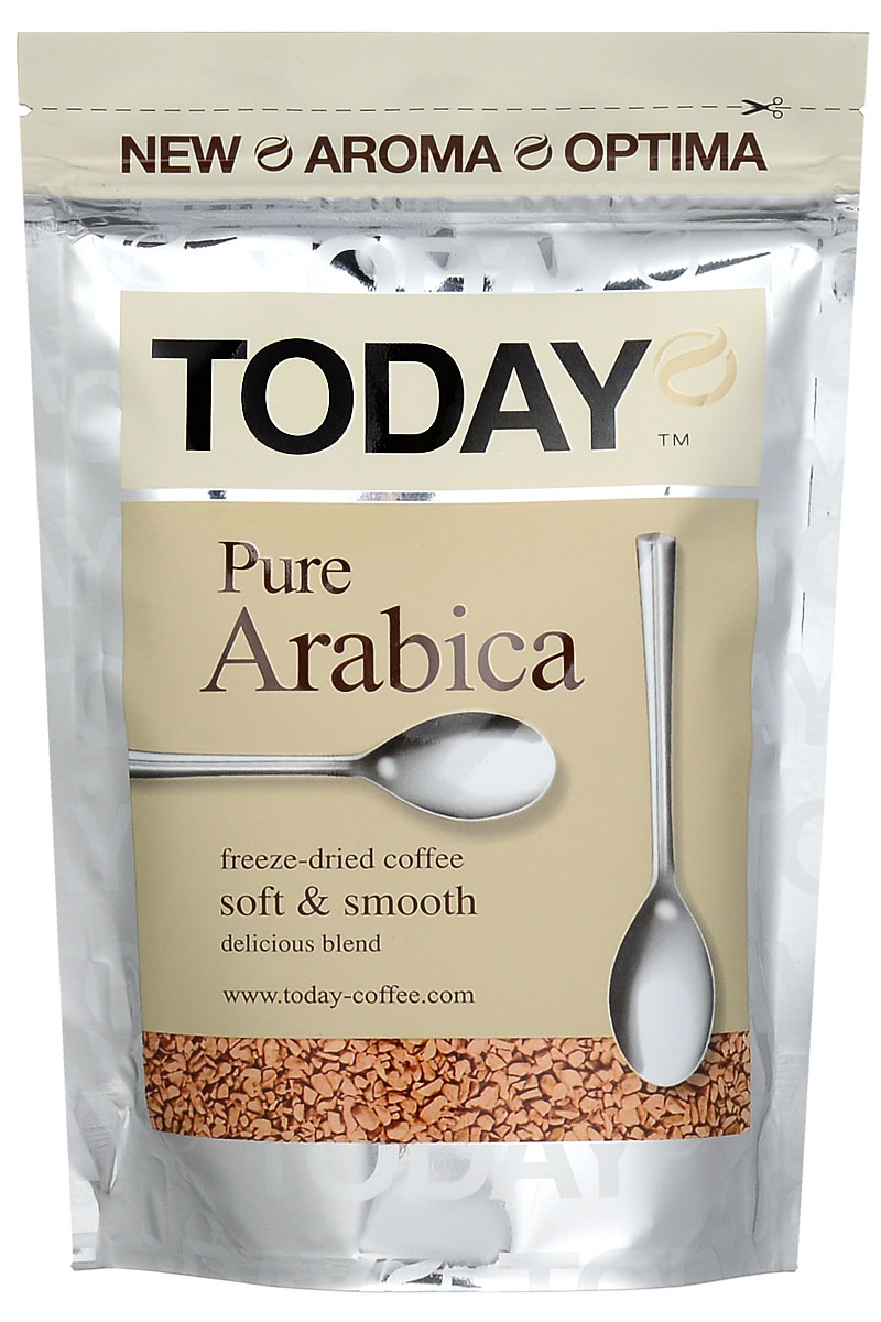 Today Pure Arabica кофе растворимый, 75 г5060300570059 Today Pure Arabica кофе растворимый, 75 г5060300570059Отборные зерна Колумбийской Арабики подарили кофе Today Pure Arabica мягкий вкус, легкую смородиновую кислинку и тонкую нотку фруктового оттенка. Технология Aroma Optima придает напитку мягкий вкус и богатый аромат.