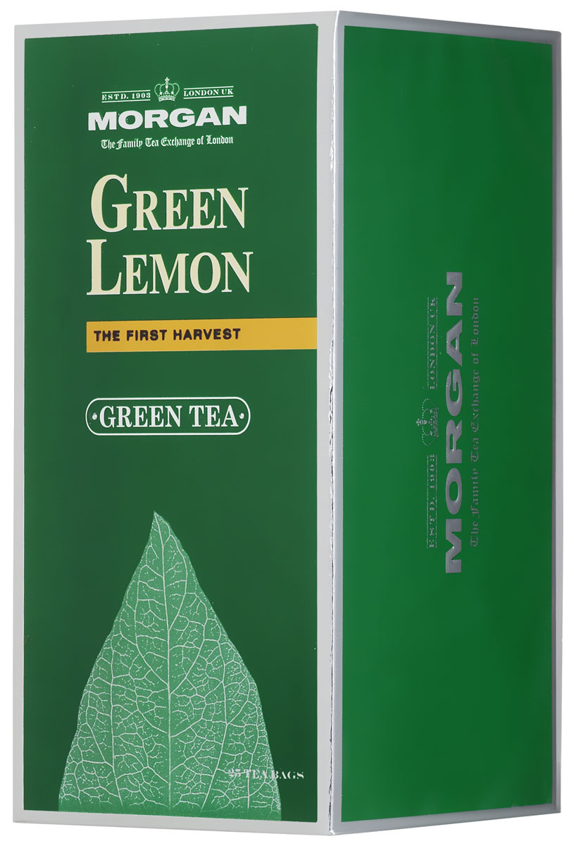 Morgan Green Lemon чай зеленый в пакетиках, 25 шт4607141334337 Morgan Green Lemon чай зеленый в пакетиках, 25 шт4607141334337Morgan Green Lemon сочетает в себе кусочки цедры лимона и листья зеленого китайского чая, собранные на высокогорных плантациях провинции Юннань. Цитрусовый аромат превосходно оттеняет вкус классического зеленого чая, которым вы можете насладиться в любое время дня.