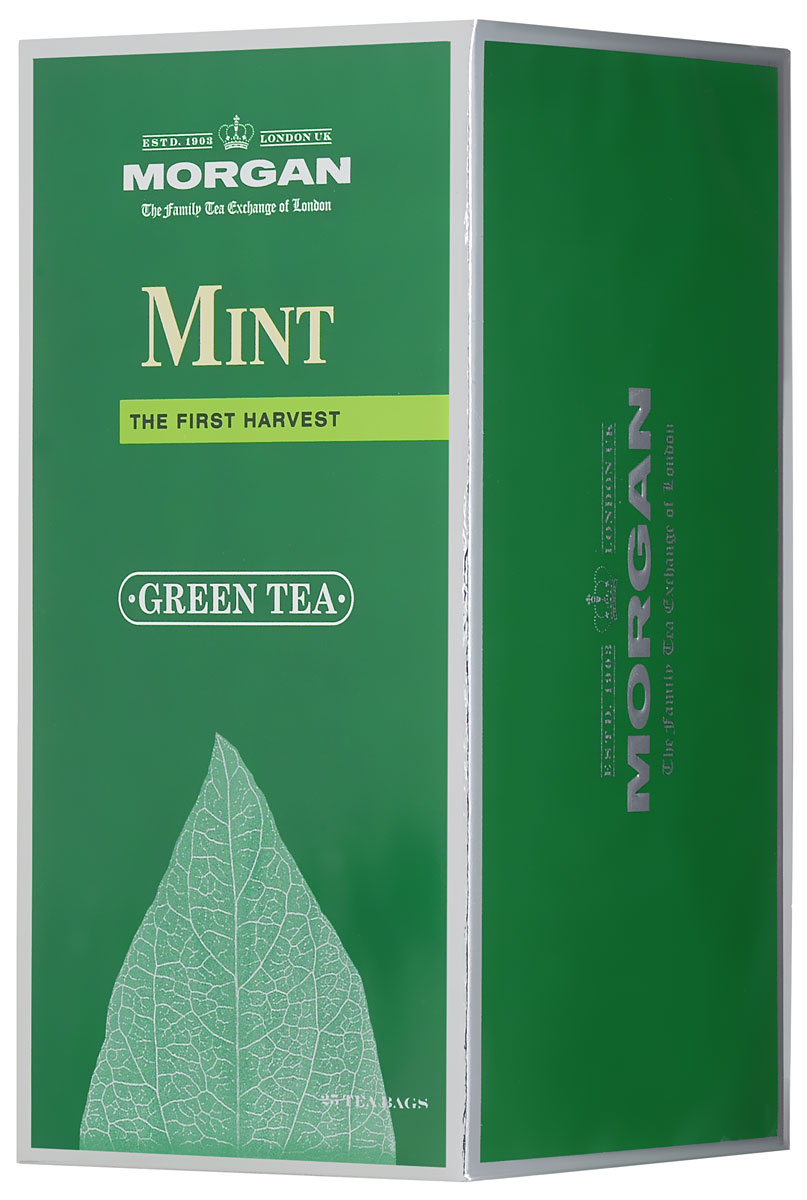 Morgan Mint чай зеленый в пакетиках, 25 шт4607141334320 Morgan Mint чай зеленый в пакетиках, 25 шт4607141334320Отборный крупнолистовой зеленый чай в сочетании с листиками перечной мяты прекрасно освежит и придаст сил в течение дня. Ароматный чай станет прекрасным спутником вечернего чаепития или обеденного перерыва!