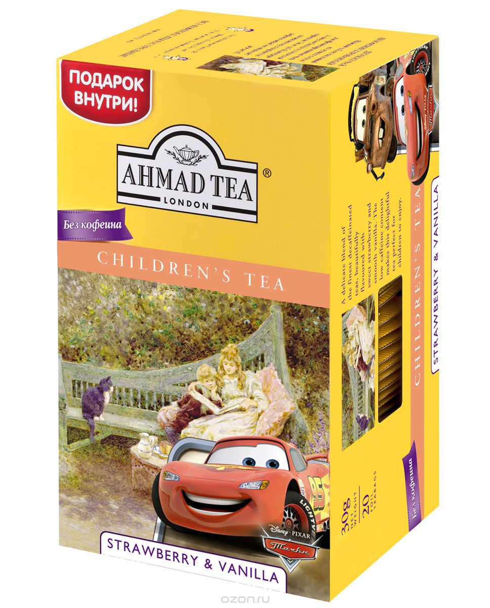 Ahmad Tea Strawberry&Vanilla черный декофеинизированный детский чай в пакетиках, 20 шт