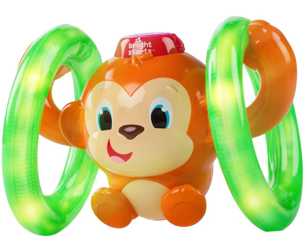 Bright Starts Развивающая игрушка Обезьянка на кольцах52181 Bright Starts Развивающая игрушка Обезьянка на кольцах52181Развивающая игрушка Bright Starts Обезьянка на кольцах станет отличным подарком для вашего малыша. Нажмите веселой обезьянке на шляпу, и она покатится вперед, сопровождая это музыкой, забавными звуками и миганием огоньков в шляпе и колесах. Для детей от 6 до 36 месяцев. Для работы игрушки необходимы 3 батарейки типа ААА (товар комплектуется демонстрационными).