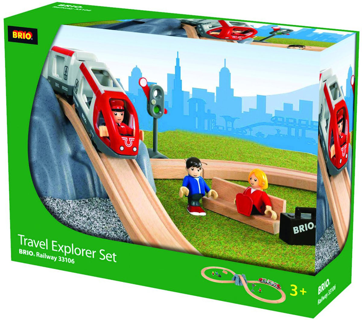 Brio Железная дорога Туннель в горе33106 Brio Железная дорога Туннель в горе33106Железная дорога Brio Туннель в горе порадует любого малыша, интересующегося железными дорогами. Набор включает в себя железнодорожное полотно - конфигурация восьмерка, в центре которой располагается гора с туннелем. Пассажирский железнодорожный состав из трех вагонов необходимо катать руками. Фигурки пассажиров можно сажать в вагоны состава. Для регулировки движения в набор имеется механический семафор. Паровозик и вагончики соединяются друг с другом с помощью магнита. Железные дороги позволяют ребенку не только получать удовольствие от игры, но и развивать пространственное воображение, мелкую моторику и координацию движений. Набор совместим со всеми железными дорогами и паровозиками Brio.
