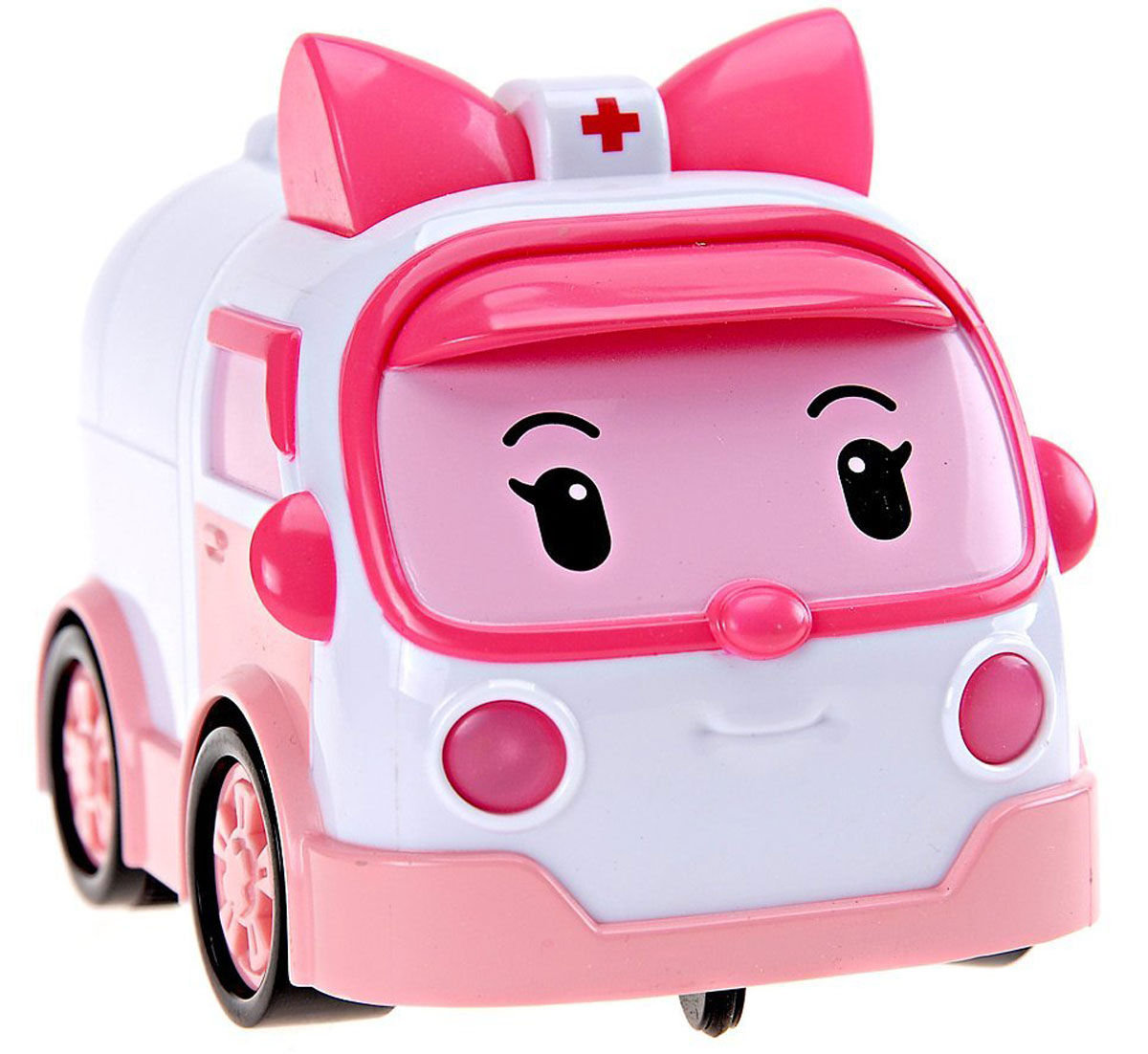 Robocar Poli Игрушка на радиоуправлении Эмбер83188 Robocar Poli Игрушка на радиоуправлении Эмбер83188Радиоуправляемая игрушка со световыми эффектами Эмбер привлечет внимание вашего ребенка и не позволит ему скучать. Она выполнена из прочного пластика розового и белого цветов в виде машинки скорой помощи Эмбер - персонажа мультфильма Робокар Поли и его друзья. Игрушка может двигаться вперед, поворачивать направо и разворачиваться. Во время движения у нее светятся фары. Колеса машинки дополнены резиновыми вставками, которые исключают скольжение игрушки на гладкой поверхности. К машинке прилагается пульт с инфракрасным дистанционным управлением, на котором имеются две крупные кнопки выбора направления движения машинки и кнопка включения. Такая замечательная игрушка подарит вашему малышу массу положительных эмоций! Для работы машинки необходимы 3 батареи напряжением 1,5V типа АА (не входят в комплект), для работы пульта управления необходима 1 батарея напряжением 9V типа 6LR61(не входят в комплект).