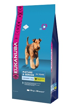 Корм Eukanuba Dog для пожилых собак крупных пород 15 кг10137538 Корм Eukanuba Dog для пожилых собак крупных пород 15 кг10137538Корм сухой полнорационный Eukanuba для собак крупных и очень крупных пород старше 6 лет (более 25 кг). Профессиональное сбалансированное питание, специально разработанное с учетом особенностей собак крупных и очень крупных пород в возрасте старше 6 лет. 1. ПОДВИЖНОСТЬ Оптимальный уровень белка и жира для снижения нагрузки на суставы для зрелых и пожилых собак. 2. ЖИЗНЕННАЯ ЭНЕРГИЯ Способствует поддержанию естественной защиты организма пожилых собак, благодаря оптимальному уровню содержания бета-каротина и витамина Е. 3. КОСТИ Клинически доказанная эффективность в укреплении костей при помощи кальция. 4. ЗУБЫ Клинически доказанная эффективность в борьбе с образованием зубного камня за 28 дней. Сокращает образование зубного налета и поддерживает здоровый блеск. Условия хранения: в прохладном темном месте
