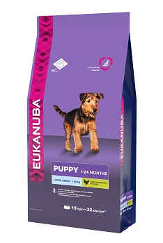 Корм Eukanuba Dog для щенков крупных пород 15 кг10137548 Корм Eukanuba Dog для щенков крупных пород 15 кг10137548Корм сухой полнорационный Eukanuba для щенков крупных и очень крупных пород от 1 до 24 месяцев (более 25 кг). Профессиональное сбалансированное питание, специально разработанное с учетом особенностей щенков крупных и очень крупных пород в возрасте от 1 до 24 месяцев. 1. КРЕПКИЕ КОСТИ Способствует оптимальному формированию суставов и костей у щенков крупных пород. 2. РОСТ Способствует здоровому развитию суставов и крепких костей за счет оптимального уровня кальция и фосфора, эффективность которых клинически доказана. 3. РАЗВИТИЕ Докозагексаеновая кислота (ДГК), эффективность которой клинически доказана, помогает щенкам становиться более смышлеными и способными к обучению и дрессировке. 4. ЗАЩИТА Антиоксиданты способствуют поддержанию естественной защиты организма щенков. Условия хранения: в прохладном темном месте
