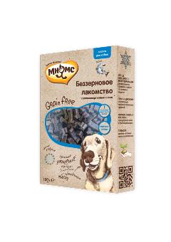 Беззерновое лакомство Мнямс для собак Grain Free с лососем 100 г701597 Беззерновое лакомство Мнямс для собак Grain Free с лососем 100 г701597Дополнительное питание для взрослых и растущих собак (с 3-х месяцев). Гипоаллергенное, полувлажное, мягкое лакомство произведено методом холодного экструдирования для сохранения полезных свойств питательных веществ с использованием одного вида животного белка. Содержит более 70% мяса. Не содержит: зерновые, молочные, соевые ингредиенты, говяжьи или свиные продукты. Условия хранения: в прохладном темном месте