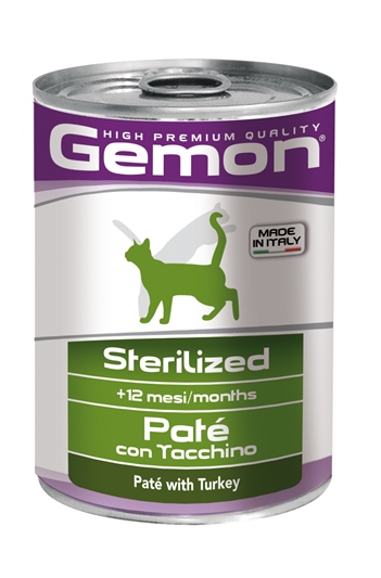Консервы Gemon Cat Sterilised, для стерилизованных кошек, паштет с индейкой, 400 г70299954 Консервы Gemon Cat Sterilised, для стерилизованных кошек, паштет с индейкой, 400 г70299954Консервы Gemon Cat Sterilised, для стерилизованных кошек. Важно, чтобы животное всегда имело доступ к чистой, свежей воде. Взрослой кошке необходимо 250 г продукта в день, суточную норму разделить на 2-3 приема пищи. Подавать корм комнатной температуры или подогретый. Состав: сырой белок 6,0%, сырые масла и жиры 4,5%, сырая клетчатка 0,5%, сырая зола 1,5%, влажность 80%. Витамины и добавки/кг: витамин А 3000 МЕ, витамин D3 150 МЕ, витамин Е (альфа-токоферол ацетат) 6 мг, таурин 500 мг. Мясо и мясные субпродукты 80% (из них индейки мин. 10%), минеральные вещества. Технологические добавки: загустители и желеобразующие компоненты. Товар сертифицирован.