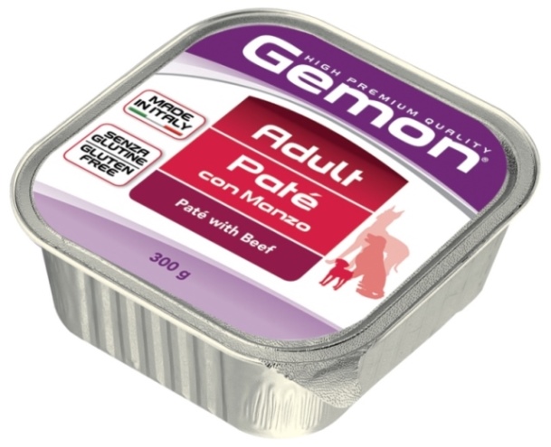 Консервы Gemon Dog для собак паштет говядина 300 г70300506 Консервы Gemon Dog для собак паштет говядина 300 г70300506Гарантированный анализ: Сырой белок 8,5%, сырые масла и жиры 6,0%, сырая клетчатка 0,4%, сырая зола 1,5%, влажность 80%. Технологические добавки: загустители и желеобразующие компоненты. Витамины и добавки/кг: витамин А 2500 МЕ, витамин D3 250 МЕ, витамин Е (альфа-токоферол ацетат) 10 мг.Мясо и мясные субпродукты 80% (говядина 10%), минеральные вещества. Подавать корм комнатной температуры или подогретый. Важно, чтобы животное всегда имело доступ к чистой, свежей воде. Взрослой кошке необходимо 400 г продукта в день, суточную норму разделить на 2-3 приема пищи. Условия хранения: в прохладном темном месте