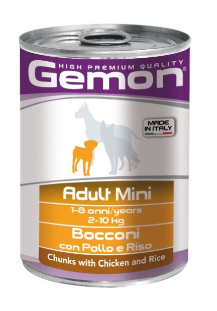 Консервы Gemon Dog Mini для собак мелких пород кусочки курицы с рисом 415 г70387873 Консервы Gemon Dog Mini для собак мелких пород кусочки курицы с рисом 415 г70387873Гарантированный анализ: Сырой белок 8,5%, сырые масла и жиры 6,0%, сырая клетчатка 0,5%, сырая зола 2,7%, влажность 80%. Витамины и добавки/кг: витамин А 2500 МЕ, витамин D3 250 МЕ, витамин Е (альфа-токоферол ацетат) 10 мг.Состав: Мясо и мясные субпродукты 45% (курица 14%), злаки (рис 4,2%), яйца, минеральные вещества. Технологические добавки: загустители и желеобразующие компоненты. Подавать корм комнатной температуры или подогретый. Важно, чтобы животное всегда имело доступ к чистой, свежей воде. Взрослой кошке необходимо 400 г продукта в день, суточную норму разделить на 2-3 приема пищи. Условия хранения: в прохладном темном месте