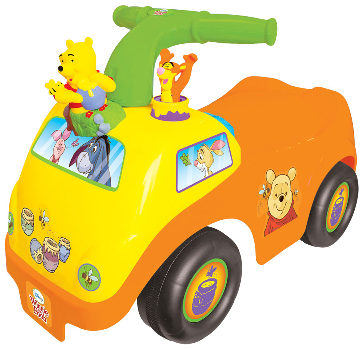Kiddieland Каталка-пушкар ВинниKID 050435 Kiddieland Каталка-пушкар ВинниKID 050435Каталка-пушкар Kiddieland Винни украшена фигурками Тигры и Вини, нажав на которые, малыш услышит мелодии. Помимо фигурок, у каталки есть ключ зажигания, звуковые кнопочки и гудок, с которыми никогда не соскучишься. Особенности: Игрушка является надёжной опорой при ходьбе и первым транспортным средством крохи. Каталка имеет 4 широкие колеса, благодаря чему она устойчиво стоит и перемещается по поверхности. Также она снабжена упорами, предотвращающими её опрокидывание. На каталке ребёнок сможет кататься, отталкиваясь ногами от пола или использовать каталку в качестве ходунков, опираясь за высокую ручку и толкая её впереди себя. Удобное сиденье имеет шероховатую поверхность, чтобы малыш не соскальзывал во время катания. Ребёнок непременно обратит внимание на функциональные элементы, размещённые на передней панели: кнопки, ручки, рычаги, которые разнообразят игру и сделают её более увлекательной. Управлять...