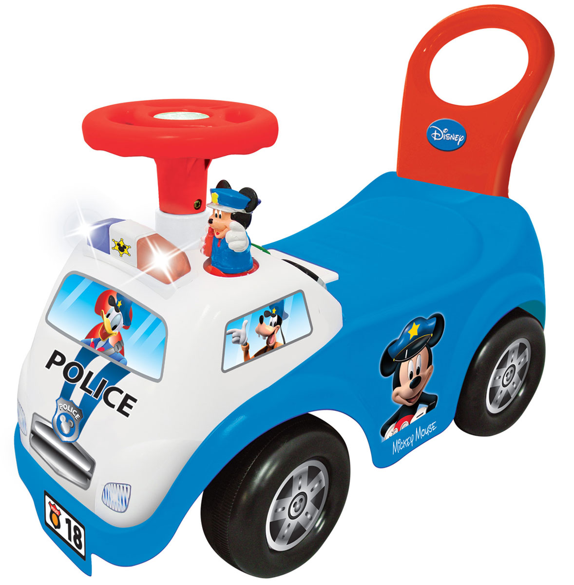 Kiddieland Каталка-пушкар Полицейская машина Микки Мауса KID 052720KID 052720 Kiddieland Каталка-пушкар Полицейская машина Микки Мауса KID 052720KID 052720Каталка-пушкар Kiddieland Полицейская машина Микки Мауса - очень хороший тренажёр для детских ног и развития мускулатуры, ведь чтобы машинка начала движение, крохе предстоит потрудиться и каждый раз отталкиваться от земли ногами. Также изделие сразу привлечёт к себе внимание ребенка, так как оно выполнено в стиле полицейской машинки и дополнено яркой фигуркой известного персонажа мультфильмов студии Дисней - Микки Мауса. Особенности: Каталка внешне напоминает полицейскую машину героя популярного диснеевского мультфильма Мики Мауса. Широкие колеса каталки позволяют быстро развивать скорость и преодолевать любые препятствия на пути. На корпусе изделия расположены яркие мигалки, а также фигурка героя Микки Мауса. При нажатии на кнопку, расположенную на руле, ребёнок услышит весёлые мелодии, а мигалки на корпусе засветятся разноцветными огоньками. Каталка ездит по поверхности благодаря тому, что ребёнок отталкивается...